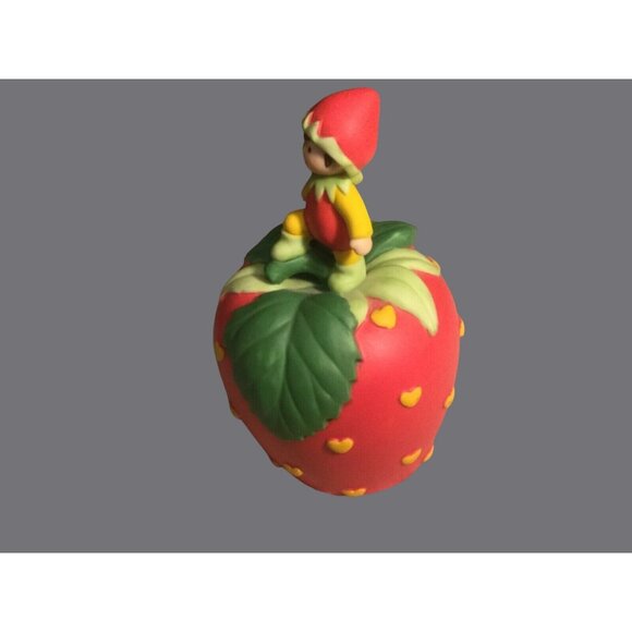 Avon 1993 STRAWBERRY Hearts Delight Porcelain BELL  with Pixie Elf Figurine - Picture 4 of 7